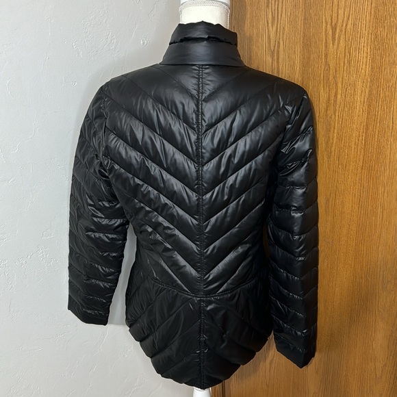 Betsy Johnson matte black puffer jacket with lace trim L - Picture 4 of 13